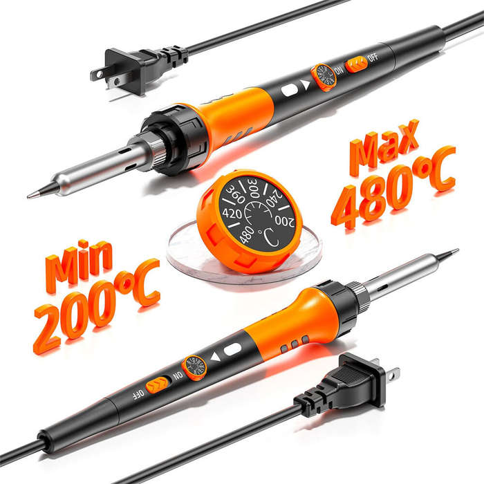 US Plug - 12Pcs Soldering Iron Premium Kit 60W Soldering Gun with Ceramic Heater Adjustable Temperat