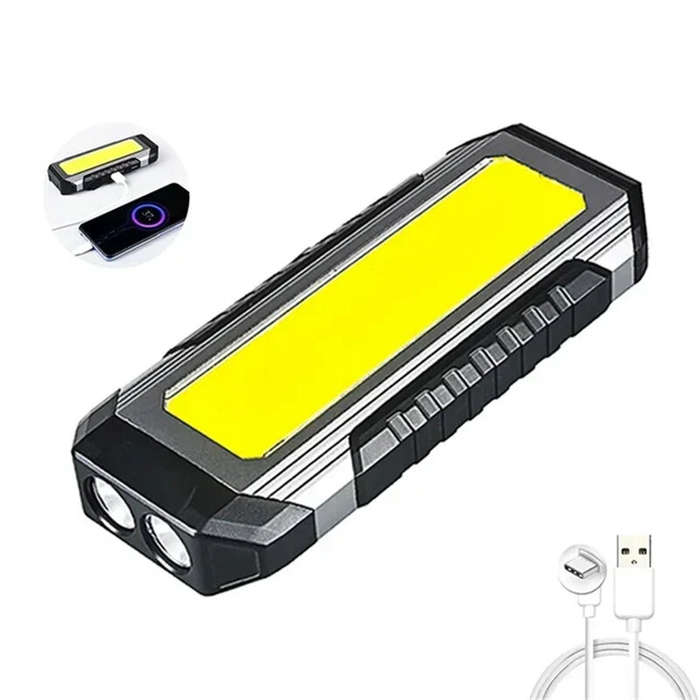 Black - Powerful XPE LED+COB Dual Light Sources Work Light 4000mAh Power Bank Flashlight TYPE-C Rech