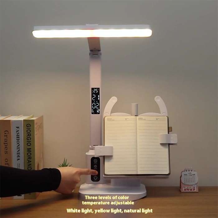 White - Elfeland LED Eye-Care Desk Lamp 3 Color Temperatures & 5-Level Brightness Dimmable USB Recha