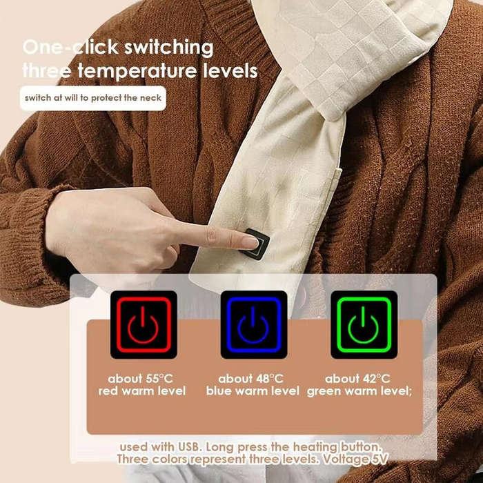 Grey - TENGOO Outdoor Warm Electric Heating Scarf Heating Pads 3 Gear Heating USB Heater Thermal Sha