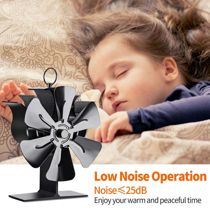 Black - 6-Blade Heat Powered Fireplace Fan Powered Fan With Temperature Display Strip Fireplace Fan