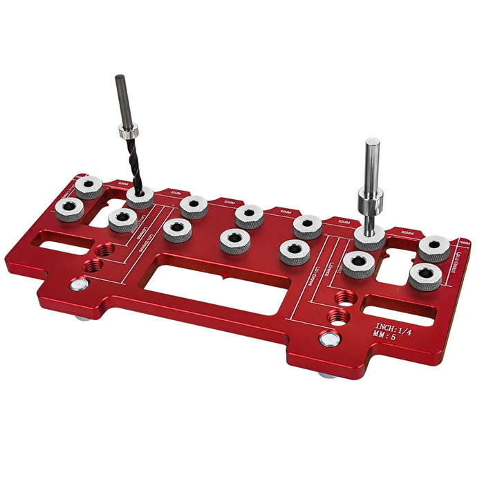 Red - JIGHOLE 5mm 1/4 Inch Aluminum Alloy Cabinet Hardware Jig Pocket Hole Jig Drill Guide Shelf Pin