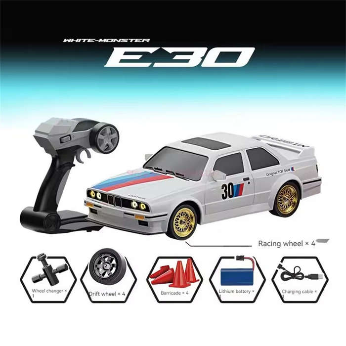 White - KAMTOM KM777A RTR 1/16 2.4G 4WD Drift RC Car Mini Race LED Light Retro E30 Sports High Speed