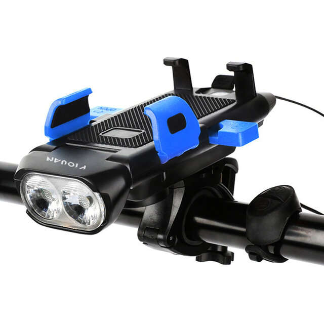 Black - 4 In 1 Bicycle Front Light USB Chargeable Phone Holder Bike Horn Cycling Flashlight MTB Powe