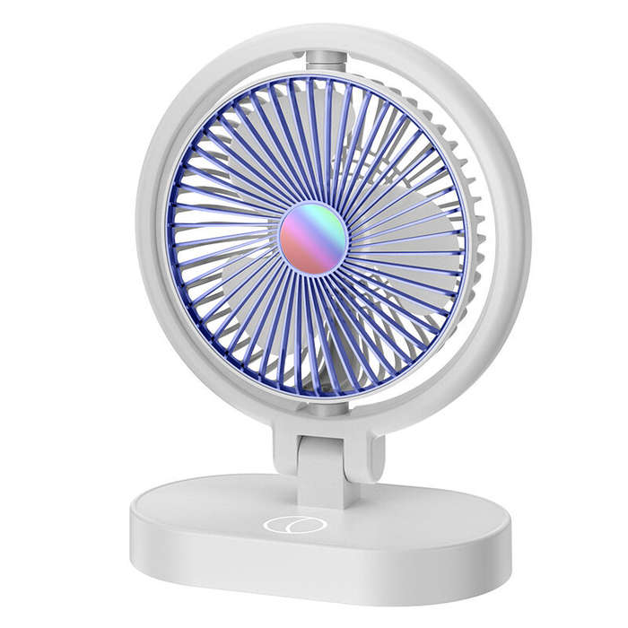 White + Blue - Folding Small Fan Portable Home Mute USB Desktop Charging Three Level Atmosphere Nigh