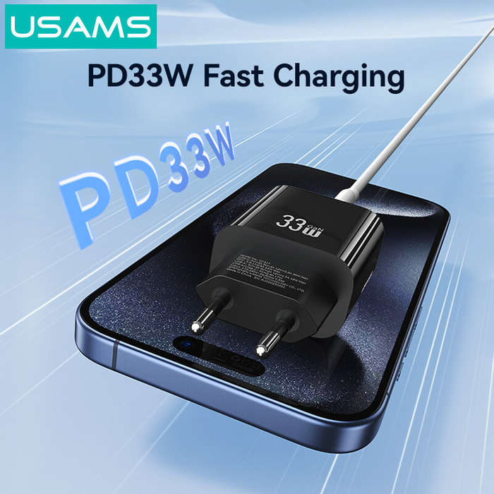 White - USAMS CC317 T65 33W 2-Port USB PD Charger USB-A+USB-C PD Fast Charging Wall Charger Adapter