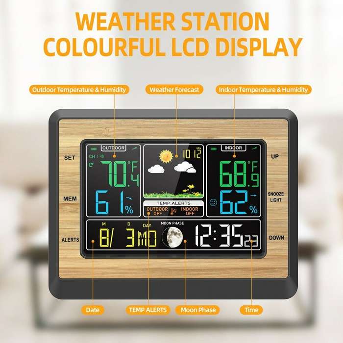 Color Screen Weather Forecast Clock Temperature and Humidity Meter Multifunctional Electronic Alarm