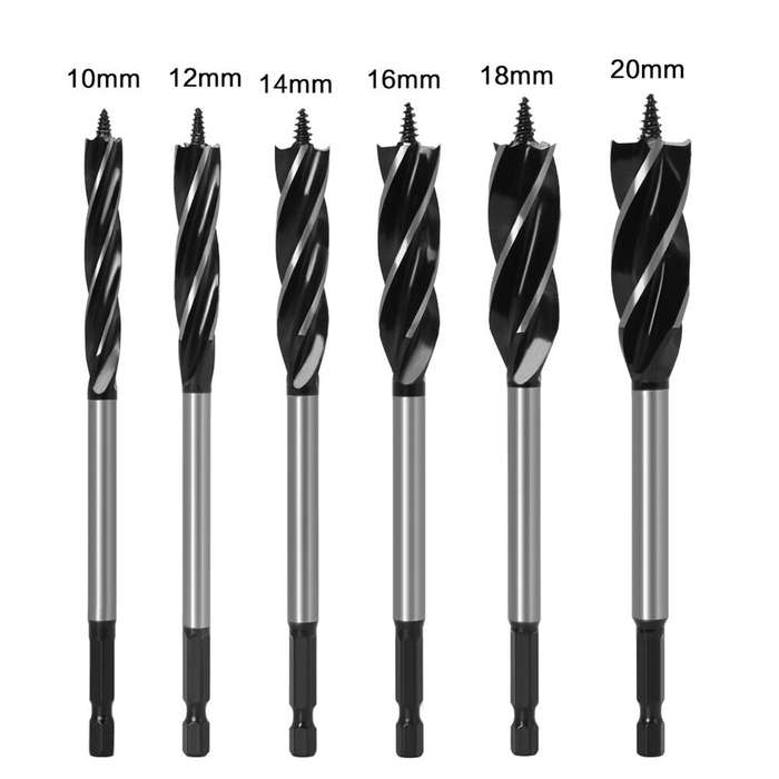 6Pcs - LAVIE 6PCS 6.35mm Shank Twist Bit Auger Drill Bits 4 Flutes Drilling Cut 10-20mm Cutting Diam