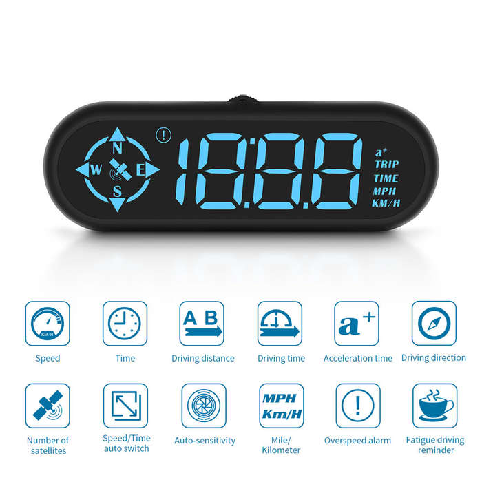 With GPS - G9 Car HUD Head-up Display Car GPS Multi-function Speedometer Compass HD Head-up Display