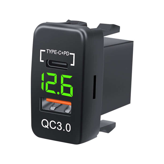 Red Light - 12-24V Dual USB Car Charger Socket Type-C PD QC3.0 LED Voltmeter Waterproof Fast Charge