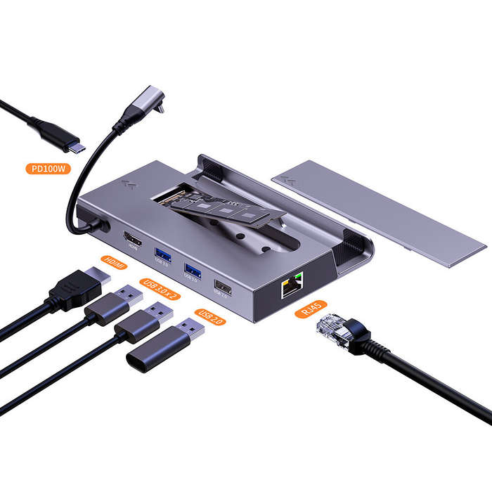 Grey - 7-in-1 USB-C Steam Deck Docking Station with M.2 NVME SSD Card Slot HUB Type C to HD 4K60Hz 1