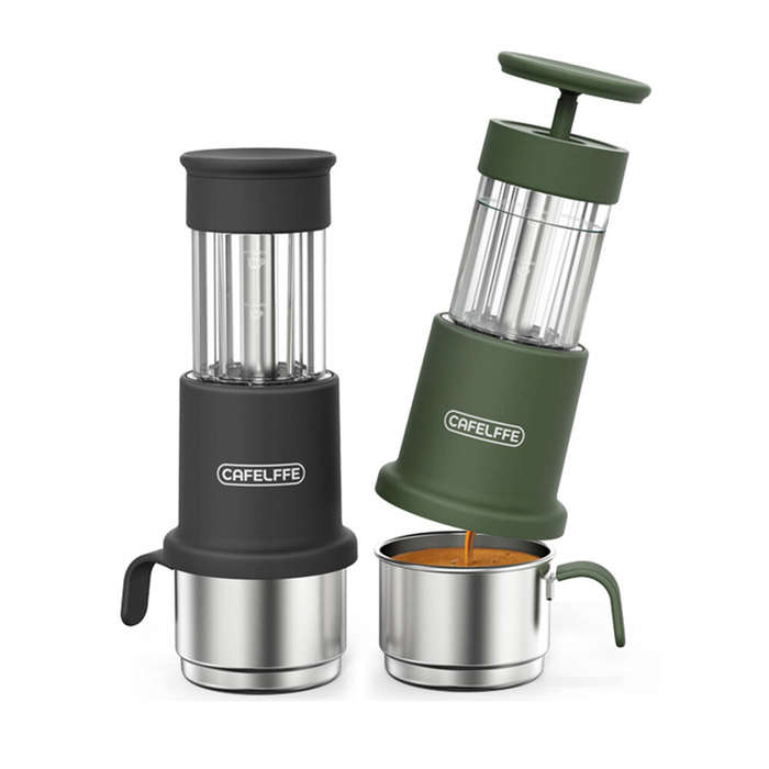 White - CAFELFFE 2-in-1 Manual Espresso Maker Hand Press Coffee Machine Compatible NS Capsule & Grou