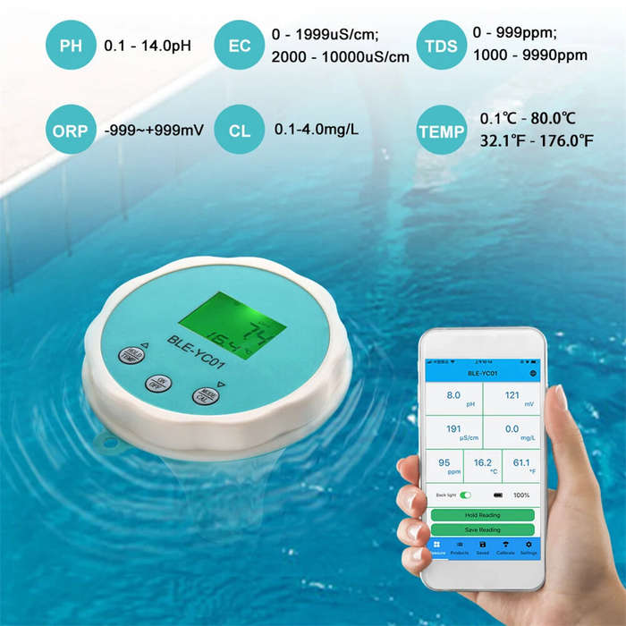 Blue - 6 in1 Water Quality Detector PH EC TDS ORP CL Temperature Calibration Chlorine Water Tester A