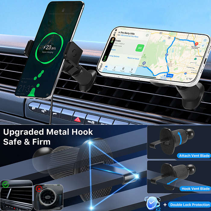 Black - 15W Wireless Car Air Outlet Fast Charging Charger Car Phone Mount Charger for iOS devices 8