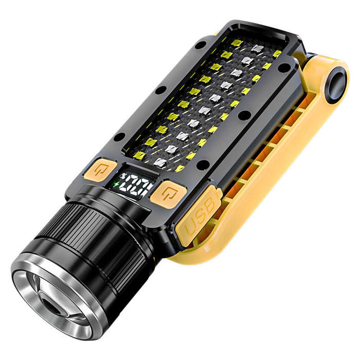 Black - USB Rechargeable Dual Light Powerful LED Flashlight Zoomable Torch with Magnetic Bracket Out