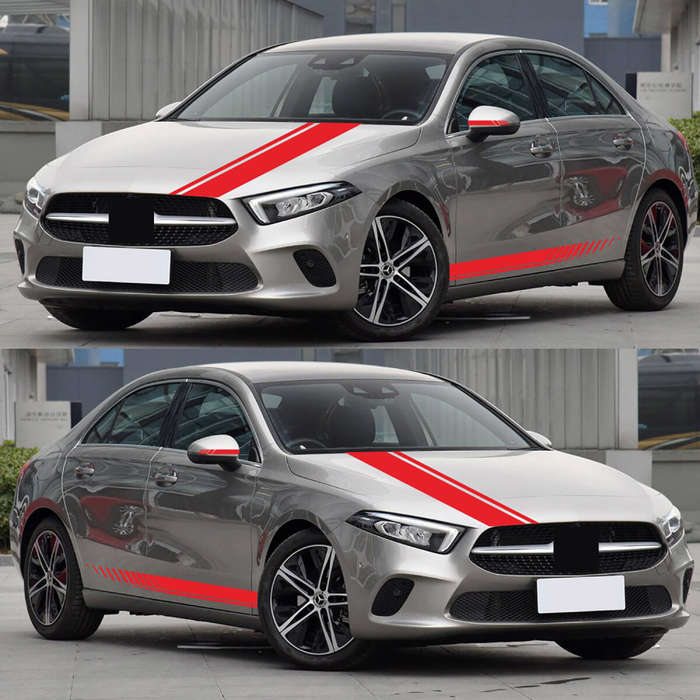 White - 5pcs Car Side Body Stickers Stripe Vinyl Hood Decals Rear View Mirror Vinyl Decoration