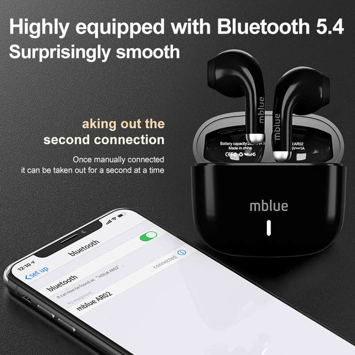 White - Mblue AR02 Sports Headset Wireless bluetooth 5.4 Earphone 13mm Dynamic Driver Unit 360 Spati