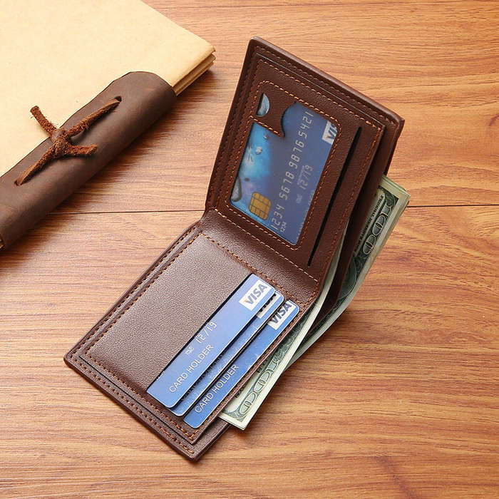 Black - Men's PU Leather Wallet Slim Purses Multifunction Card Holder Large Capacity Bags Coin Purse