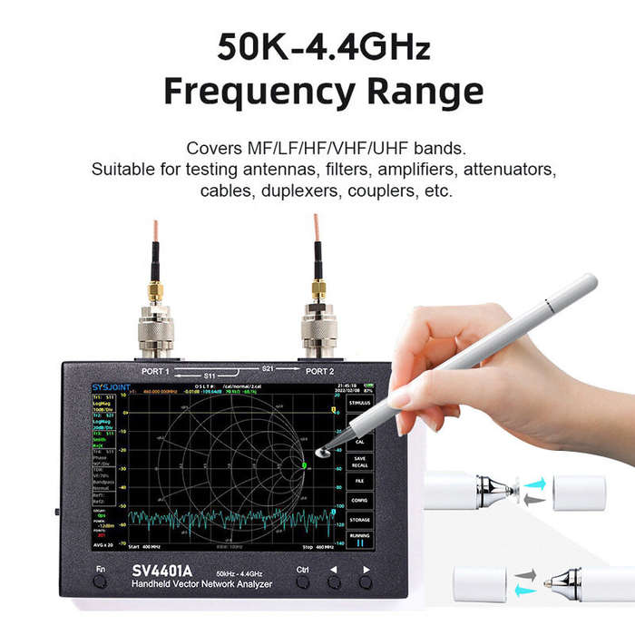 SV4401A 50KHz-4400MHz Vector Network Analyzer 7 inch Touch Screen 100db Dynamic NanoVNA Vector Netwo