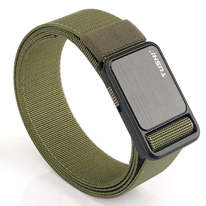 Army Green - TUSHI 120cm Metal Buckle Tactical Belt Nylon Wistand Inserting Buckle Military Fan for