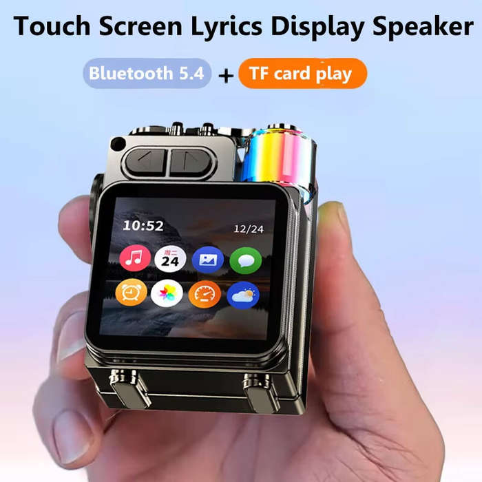 Black - DK08 Smart Touch Screen bluetooth Speaker Mini Pocket Audio Player 40mm Driver Hands-free Ca