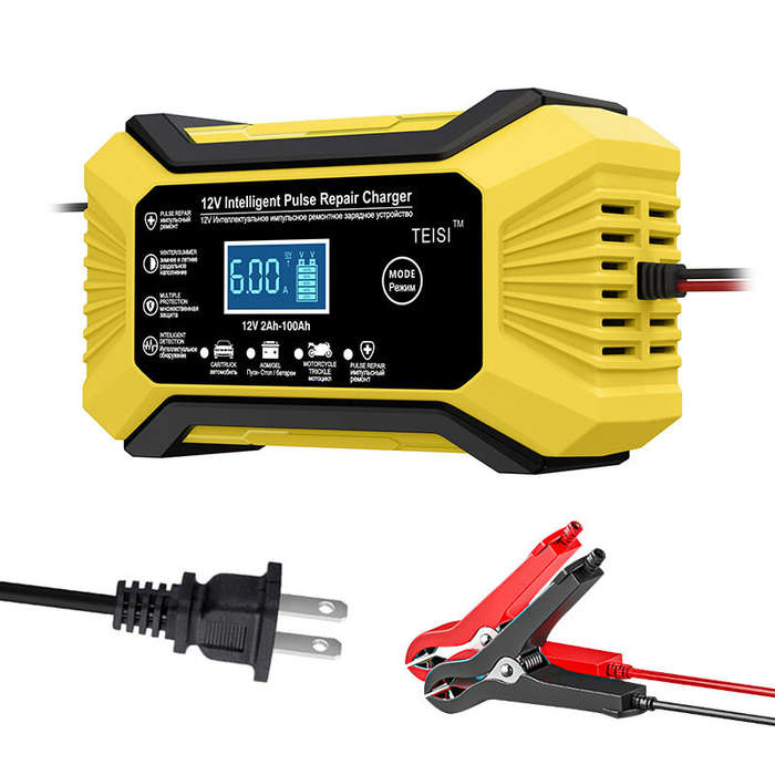 EU Plug - 12V Car Battery Charger Full Automatic Stop Nine-Stage Intelligent Pulse Repair Lead-Acid