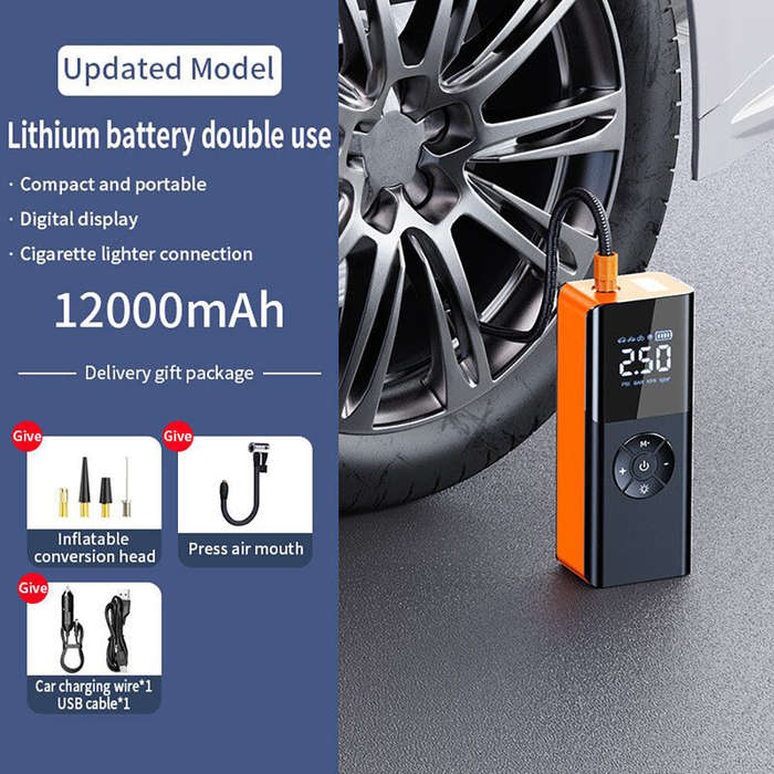 Black - 80W Car Tire Inflator Portable Air Compressor 150 PSI Electric Tire Inflator Cordless Tire P
