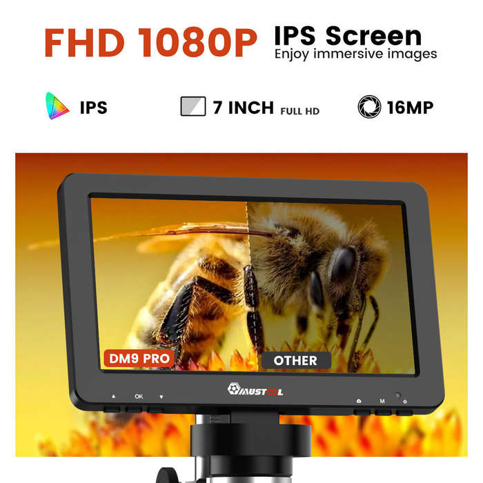 MUSTOOL DM9 Pro HDMI-compatible Digital Microscope w/eflect cover 7'' IPS Screen Microscopes 1200X E