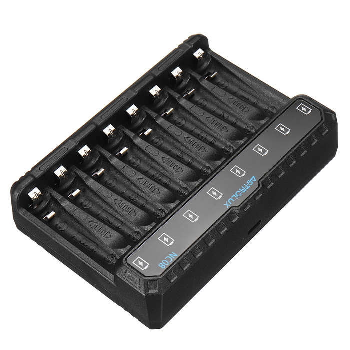Black - Astrolux NC08 8 Slot Intelligent Type-C 2A Charger For 1.2V Ni-MH/Ni-Cd AA AAA 1.5V Li-ion 1