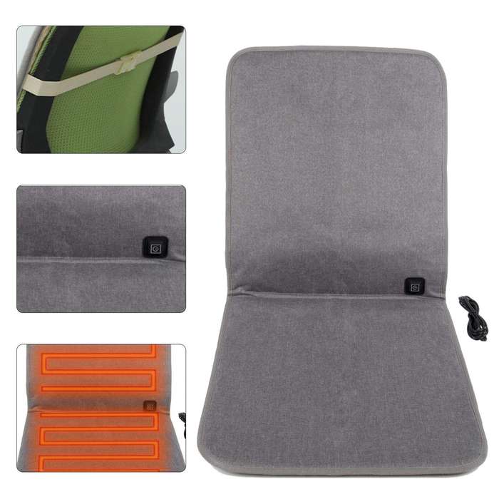 Grey - 43*90cm USB Heated Seat Cushion3-Level Temperature Control Backrest Office Seat Heating Pad U