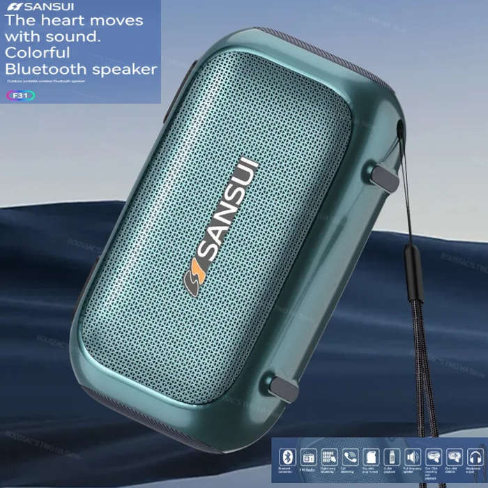 Blue - SANSUI F31 Mini bluetooth Speaker Dual 40mm Magnetic Speakers Bass Enhancement Unit RGB Light