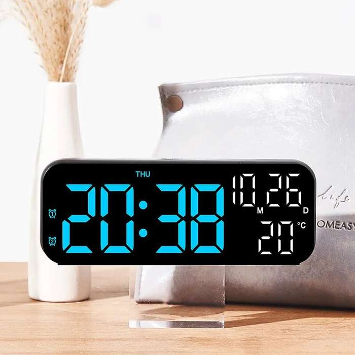 #B - Multifunctional LED Clock 12/24H Digital Wall Alarm Clock LED Temperature Date Display Week Nig
