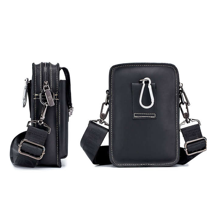 Coffee - BULLCAPTAIN Men Casual Waist Bag Belt Purse Genuine Leather Multifunctional Shoulder Messba