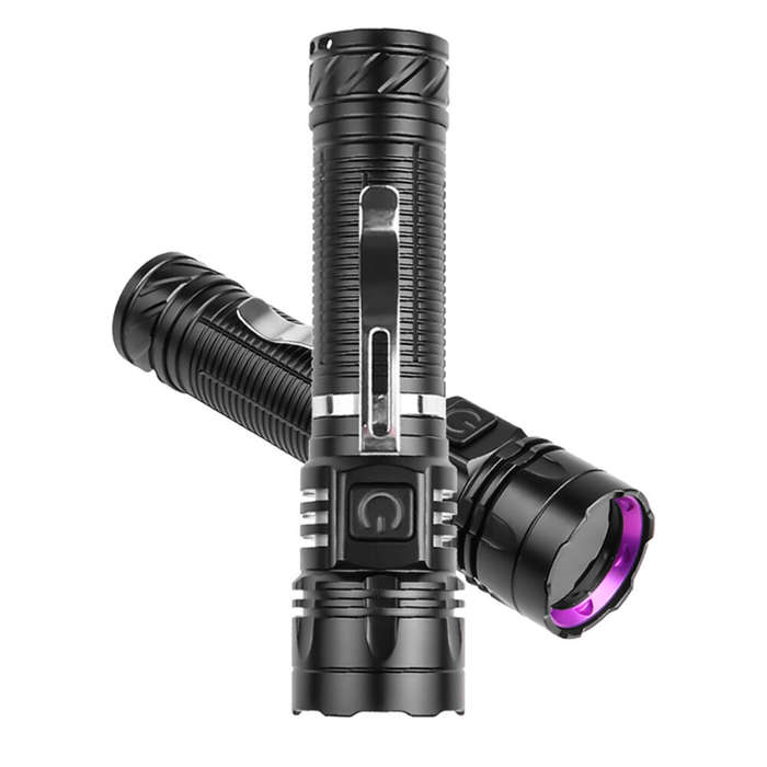 Black - 365nm Purple UV Fluorescent Lamp Black Light Flashlight Waterproof 18650 Battery Rechargeabl