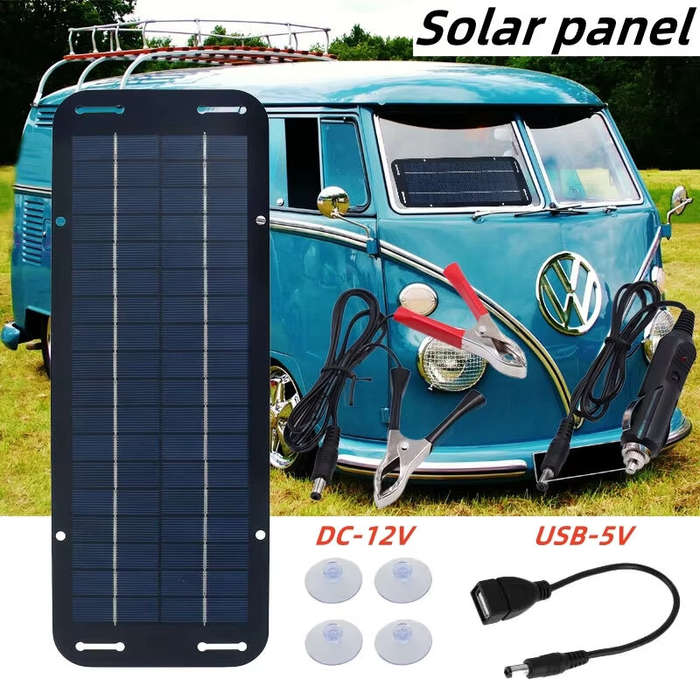 6W - 12V Solar Panel 6W Portable Flexible Solar Charger Kit with USB 5V DC Output for Car Camping Hi