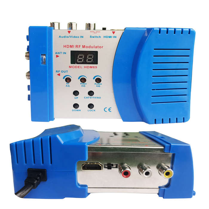 US Plug - HDMI/AV to RF HD Modulator HDM69L Adjustable Output Wide VHF/UHF Frequency Range PAL Forma