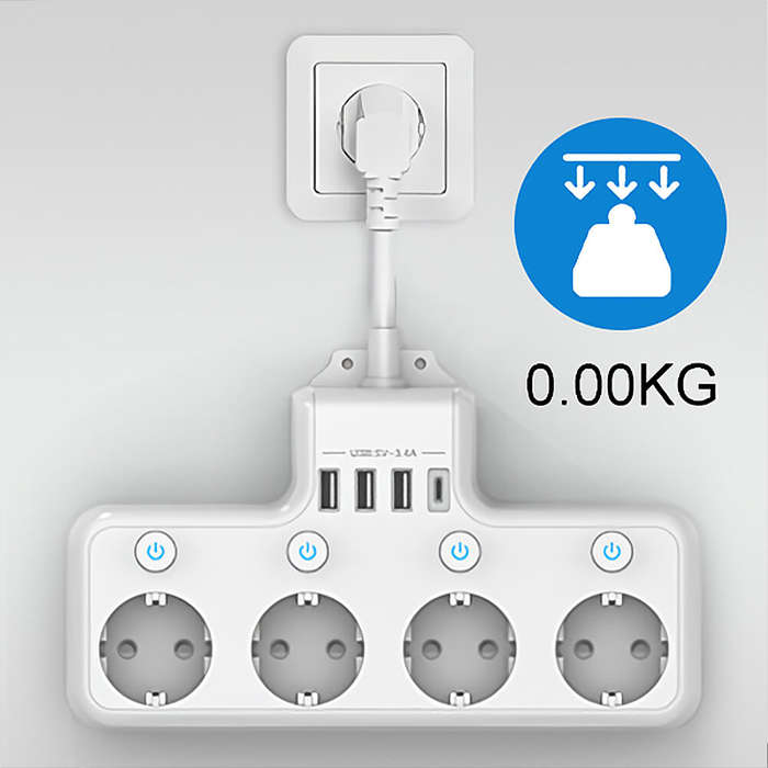 White - 16A 4000W EU Plug Power Strip 4-Way USB Port Electrical Socket Power Strip Individually Swit