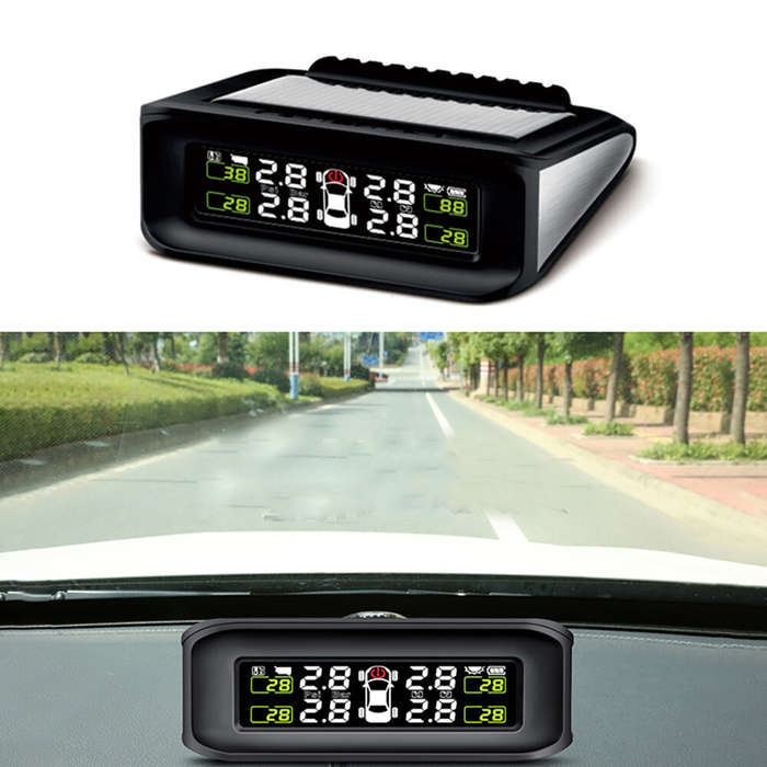 Black - Wireless Solar-Powered External Tire Pressure Monitoring System Pressure Sensor Tire Pressur