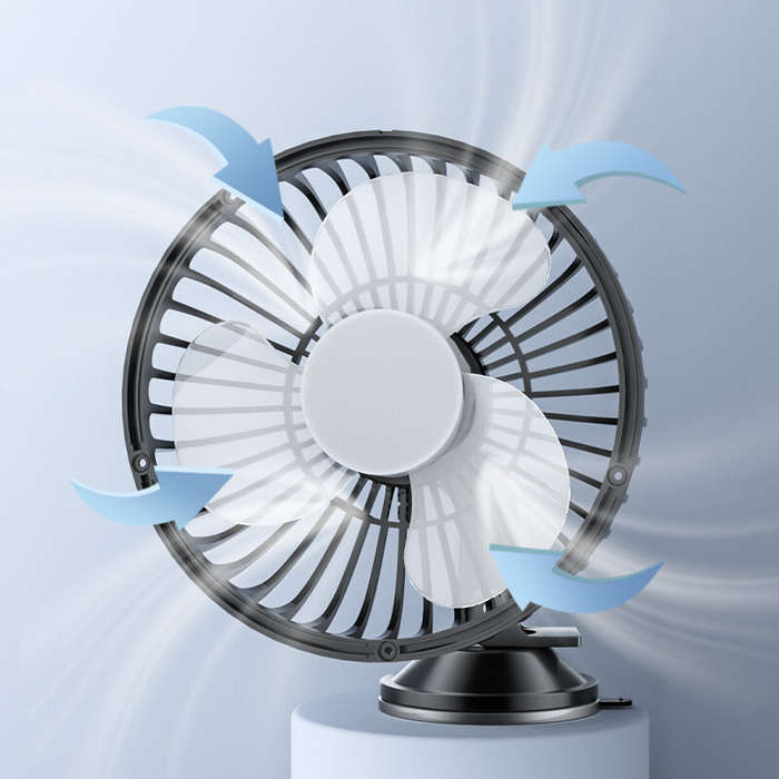 Black - 12V/24V 360 Rotation Car Cooling Fan 3Speed Single Head Electric Car Cooler Sucker Air Circu