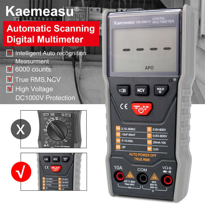 Kaemeasu KM-DM01D Intelligent Digital Multimeter True RMS and NCV Measurement DC/AC Voltage & Curren