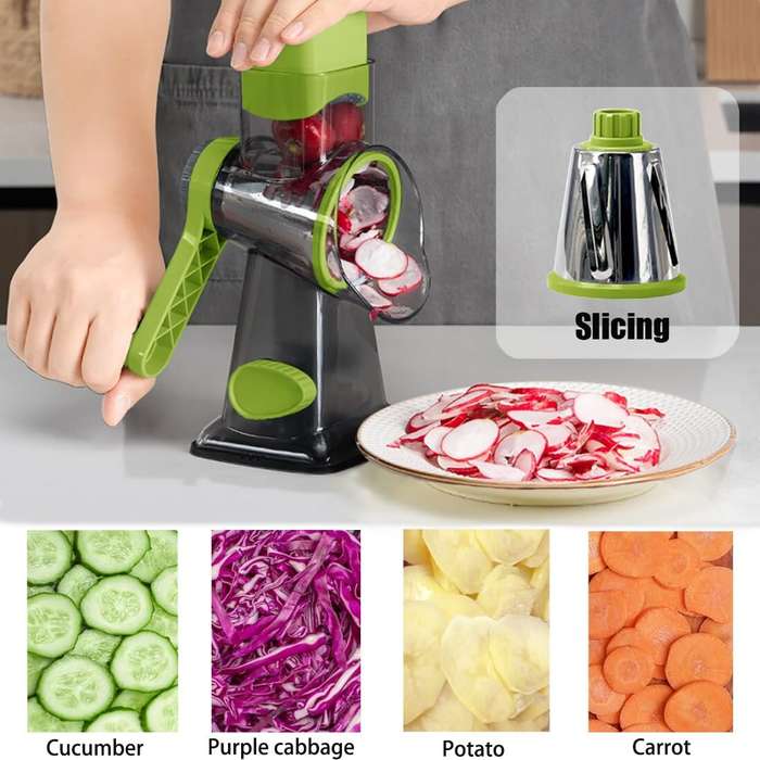 Blue - Multi-functional Hand Crank Rotary Slicer Vegetable Cutter Handheld Rotary Cheese Grater Cutt