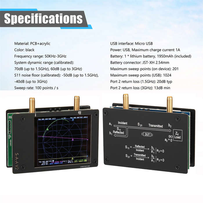 NanoVNA S-A-A-2 V2 3G Vector Network Analyzer Antenna Analyzer 10KHz~3GHz Shortwave HF VHF UHF Nano