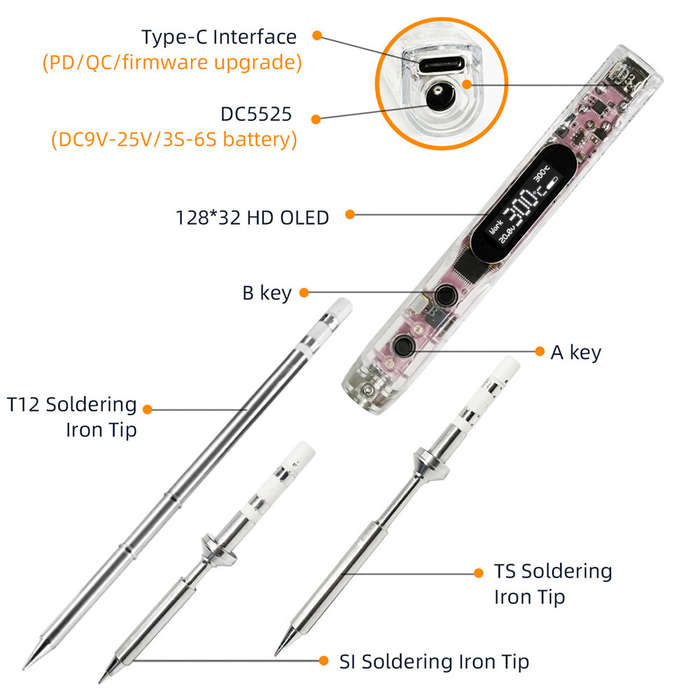SEQUER SI012 Pro Max T12 Portable OLED Soldering Iron with Color Ambience Light Chinese, English and