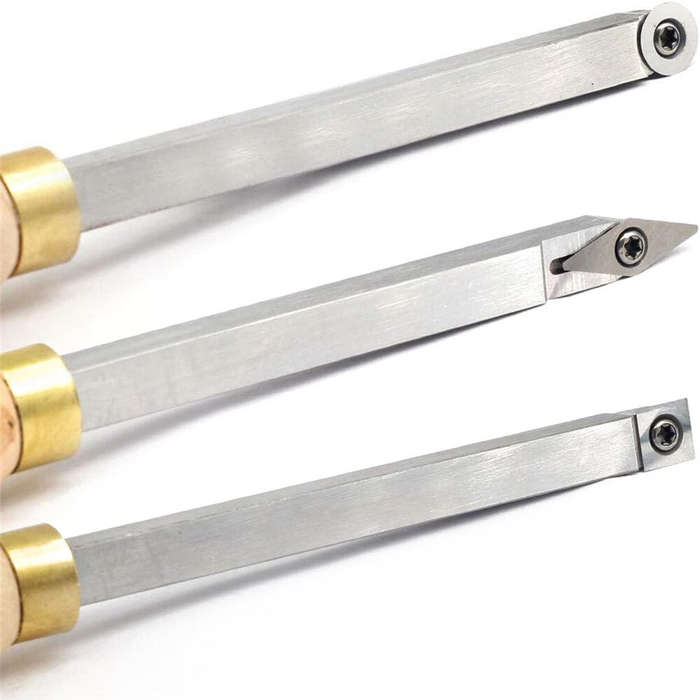 A - Wood Lathe Chisel Set 3 PCS Woodworking Turning Tools Includes Square Round Diamond Carbide Blad