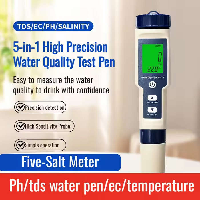 #01 - 5-In-1 Salinity Meter PH/TDS Water Tests TIF/EC/Temperature Multifunctional Water Quality Test