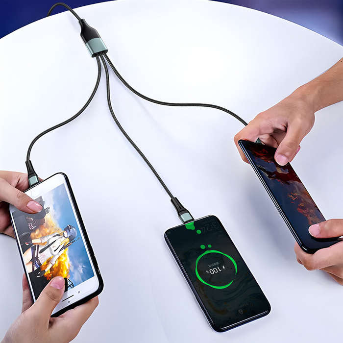 Black - 60W USB-A/USB-C to iP/Type-C/Micro USB Cable Fast Charging Data Transmission Pure Copper Cor