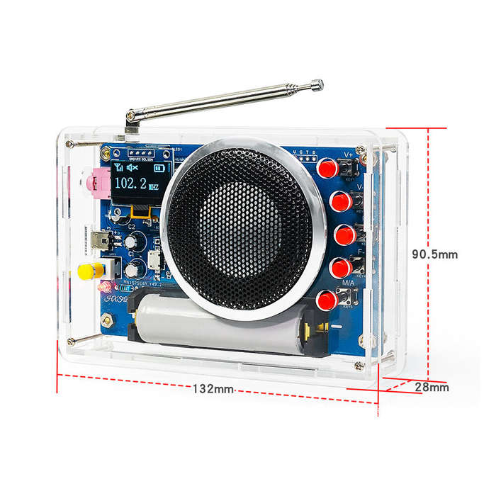 Transparent - OLED Display Radio Kit 87-108MHz with 18650 Rechargeable Battery Advanced RDA5807 Modu