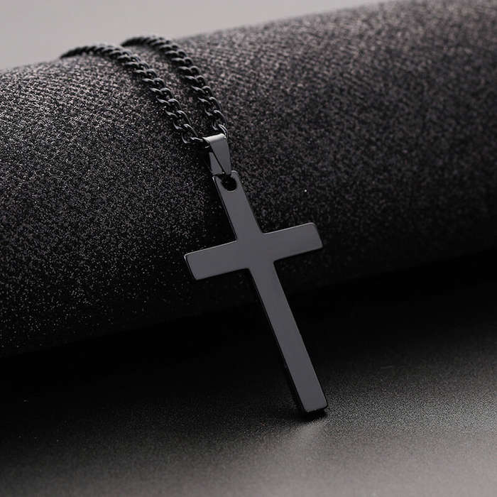 Gold - Fashion Cross Pendant Necklace Women Men Stainless Steel Link Chain Charm Necklace Cool Boys