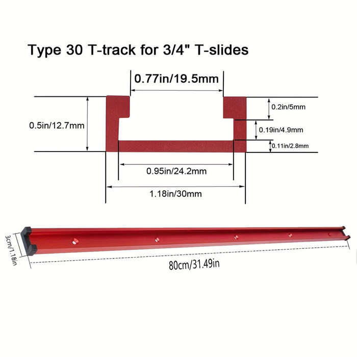 Blue. - 2 Packs 800mm Universal 3/4 T-Track with Predrilled Mounting Holes 30 Type T Track for Woodw