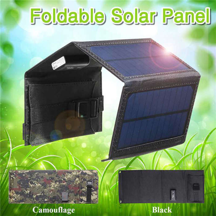 Black - IPRee 20W Foldable Solar Panel Drop-resistant USB Solar Panel Cells for Outdoor Activities E